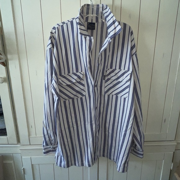 Karl Kani VTG 1990's Denim Striped Button Shirt Tupac Street HipHop Rap 2X Grail